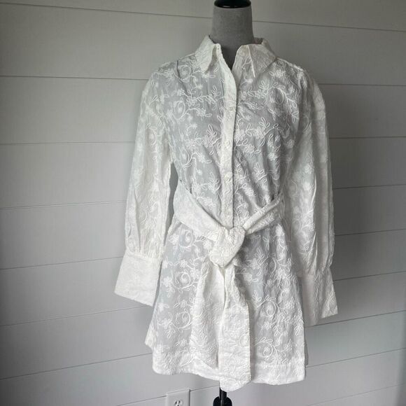 SUPER NATURAL BY SECRET MISSION SKIPE SHIRT EMBROIDERED WHITE DRESS SIZE S $425 - Picture 1 of 12